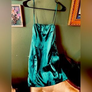 Pretty little thing emerald green bodycon satin strappy mini dress